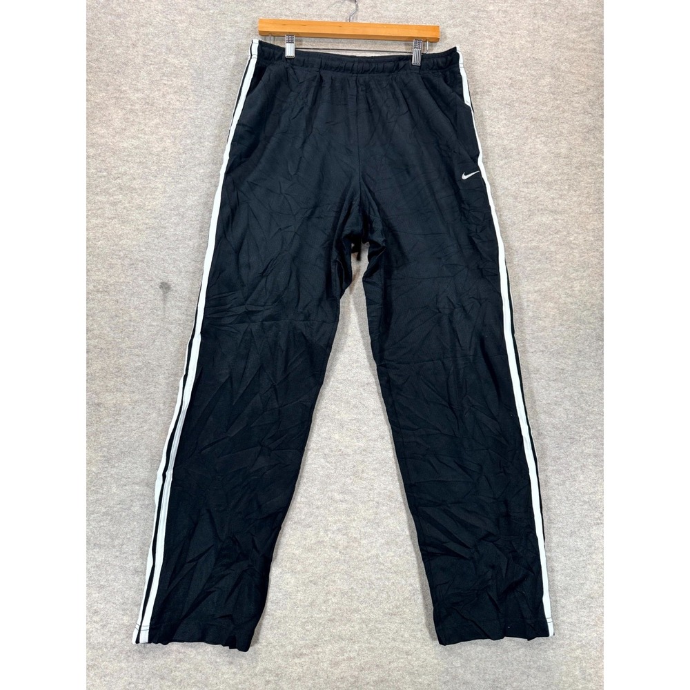 Nike Track Pants Mens Large Black White Side Stripe Logo Ankle Zip Athletic